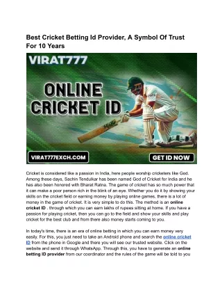 Online cricket ID  : Your premium online betting Id provider in 2024| Virat777