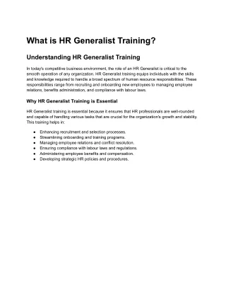 What is HR Generalist Training