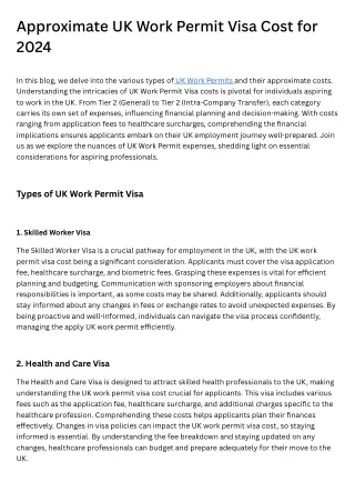 Approximate UK Work Permit Visa Cost for 2024