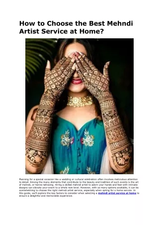 How to Choose the Best Mehndi Artist Service at Home