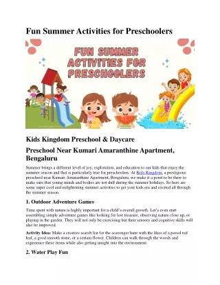 Fun Summer Activities for Preschoolers