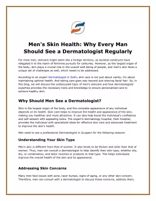 Men's Skin Health: Why Every Man Should See a Dermatologist Regularly