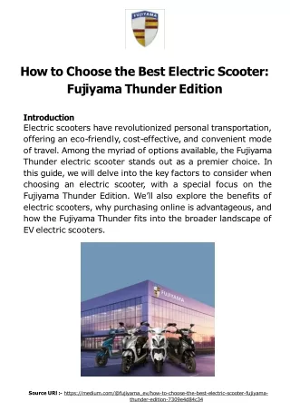 How to Choose the Best Electric Scooter Fujiyama Thunder Edition