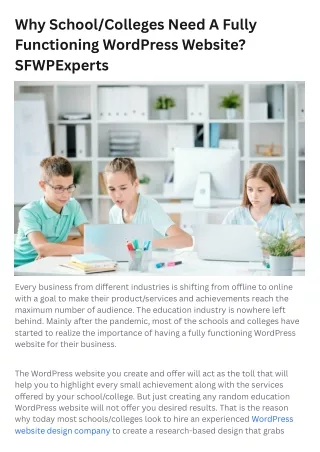 Why SchoolColleges Need A Fully Functioning WordPress Website | SFWPExperts
