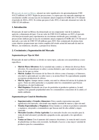 Mercado de Miel en México, Informe 2032
