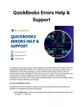 QuickBooks Errors Help & Support