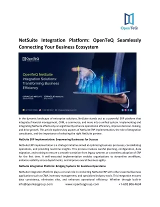 NetSuite Integration Platform: OpenTeQ Seamlessly Connecting Your Business Ecosystem