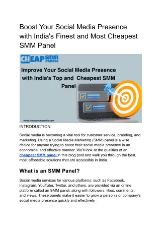 BOOST YOUR SOCIAL MEDIA PRESENCE WITH INDIA'S FINEST AND MOST CHEAPEST SMM PANEL