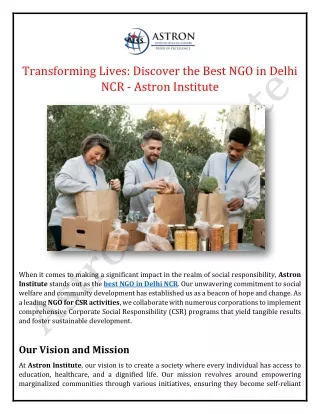 Transforming Lives: Discover the Best NGO in Delhi NCR