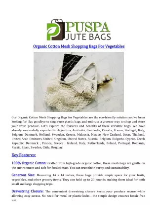 Organic Cotton Mesh Shopping Bags For Vegetables