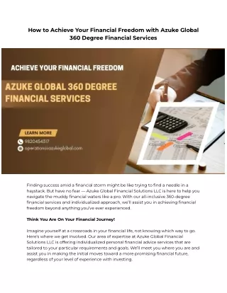 How to Achieve Your Financial Freedom with Azuke Global 360 Degree Financial