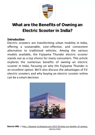 What are the Benefits of Owning an Electric Scooter in India