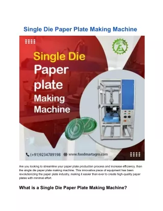 Single Die Paper Plate Making Machine
