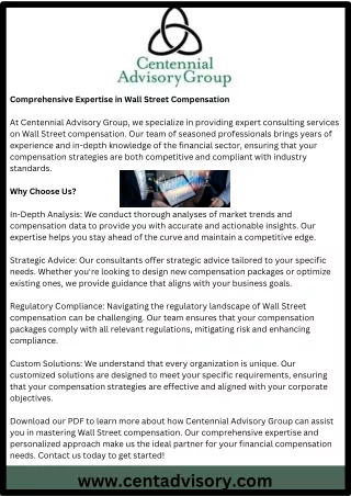Comprehensive Expertise in Wall Street Compensation - Centennial Advisory Group
