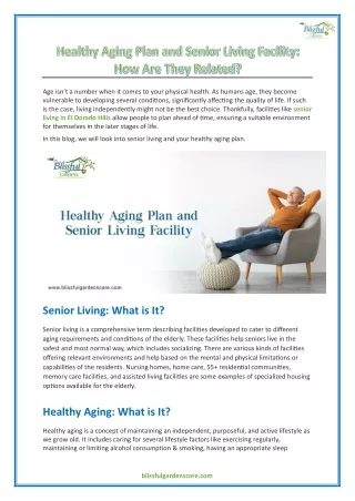 Healthy Aging Plan and Senior Living Facility