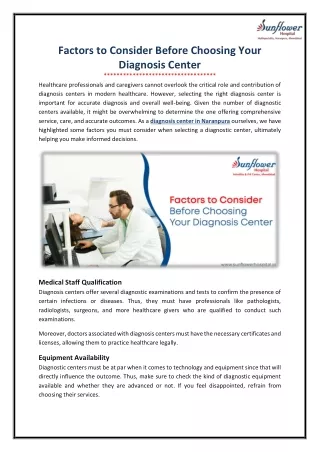 Factors to consider before choosing your diagnosis center