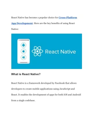 What Are Benefits of Using React Native for Cross-Platform App Development?