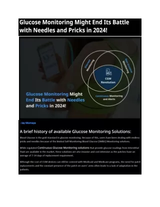 Glucose Monitoring Might End Its Battle with Needles and Pricks in 2024!