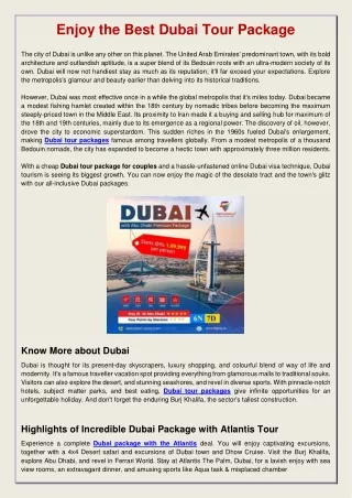 Enjoy the Best Dubai Tour Package