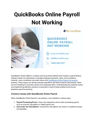 QuickBooks Online Payroll Not Working