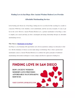 Finding Love in San Diego - How Ancient Wisdom Modern Love Provides Affordable Matchmaking Services