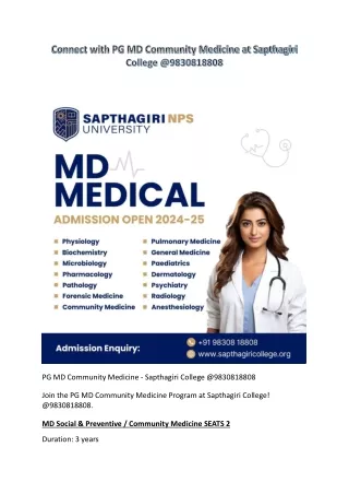 PG MD Community Medicine - Sapthagiri College @9830818808