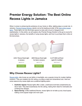 Premier Energy Solution: The Best Online Recess Lights in Jamaica