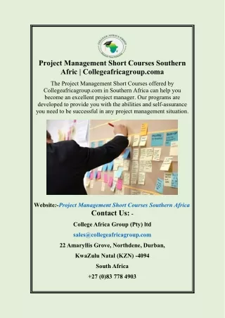 Project Management Short Courses Southern Afric | Collegeafricagroup.coma