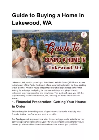 Guide to Buying a Home in Lakewood, WA