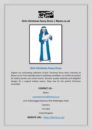 Girls Christmas Fancy Dress | Blyme.co.uk