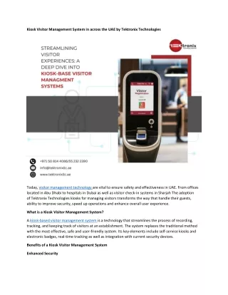 Kiosk Visitor Management System in UAE