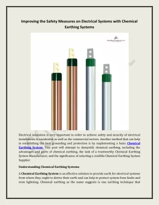 Improving the Safety Measures on Electrical Systems with Chemical Earthing Syste