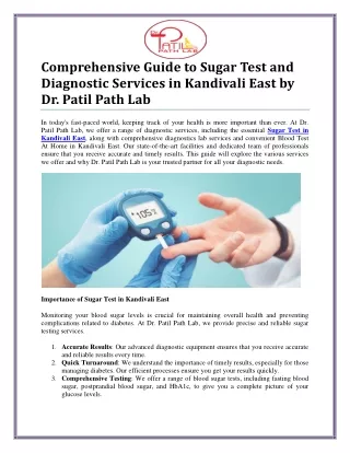 Comprehensive Sugar Test and Diagnostic Services in Kandivali East