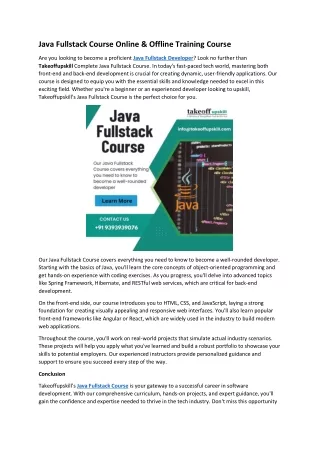 Java Fullstack Course Online & Offline Training Course