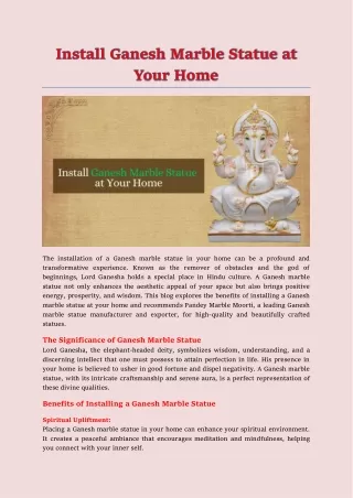Install Ganesh Marble Statue at Your Home