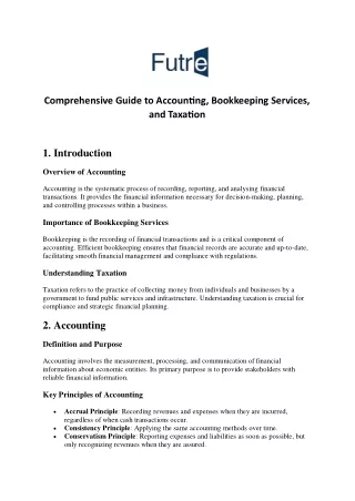 Comprehensive Guide to Accounting, Bookkeeping Services, and Taxation