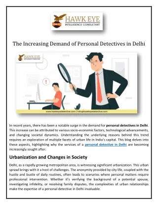 The Increasing Demand of Personal Detectives in Delhi