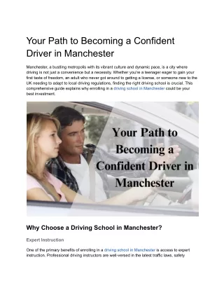 Your Path to Becoming a Confident Driver in Manchester