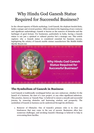 Why Hindu God Ganesh Statue Required for Successful Business