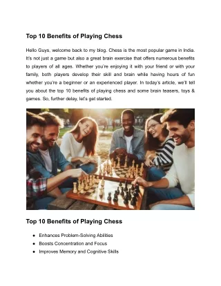 Top 10 Benefits of Playing Chess