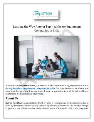 Leading the Way Among Top Healthcare Equipment Companies in India