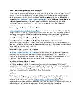 Sensor Technology for Refrigerator Monitoring in UAE