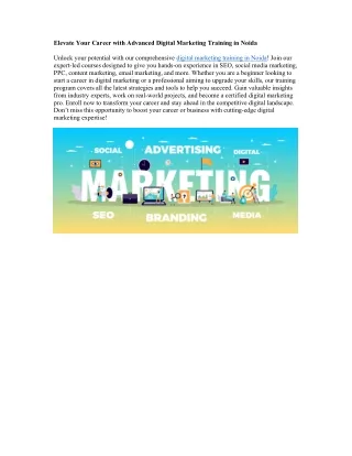 Elevate Your Career with Advanced Digital Marketing Training in Noida