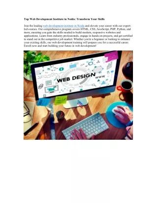 Top Web Development Institute in Noida: Transform Your Skills