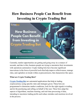 How Business People Can Benefit from Investing in Crypto Trading Bot