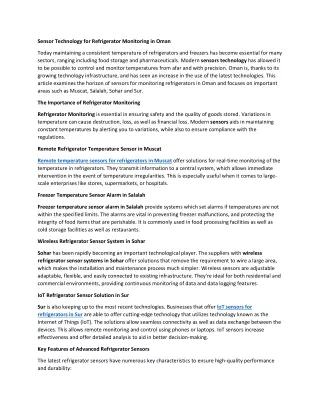 Sensor Technology for Refrigerator Monitoring in Oman
