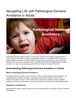 Navigating Life with Pathological Demand Avoidance in Adults