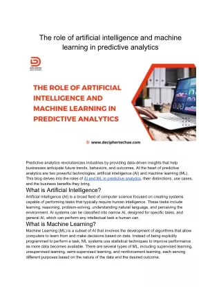 The role of artificial intelligence and machine learning in predictive analytics