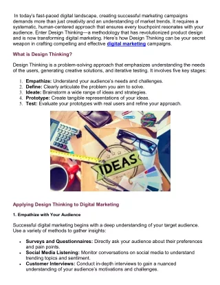 Digital Marketing & Design Thinking:A Framework for Creating Successful Campaign