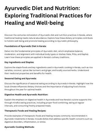 Ayurvedic Diet and Nutrition Exploring Traditional Practices for Healing and Well-being